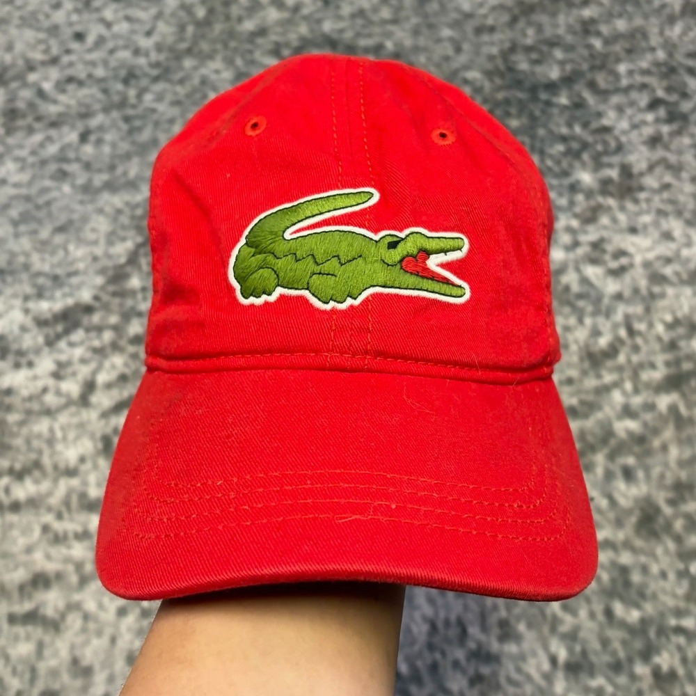 Lacoste Hat Big Crocodile Embroidered Red Adjustable Strap Baseball Cap